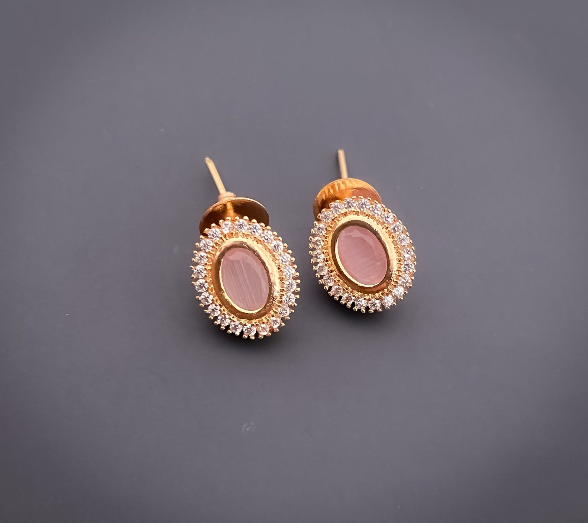 American Diamond Colour full Rose Gold Plated Ovel Shape Pendant Set with Nice Earring - Pendant Set - Belleza Jewels