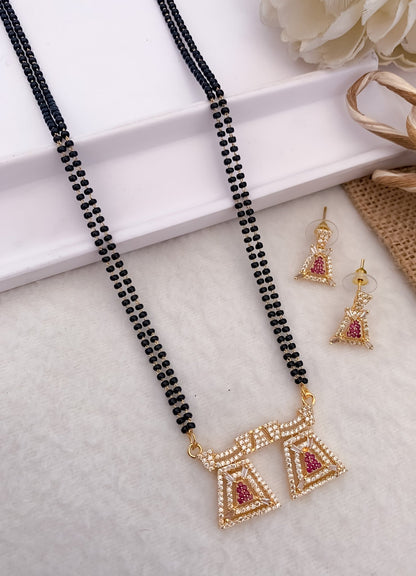 American Diamond Double Step Fancy Chain Big size all Colour Mangalsutra Length 18” - Mangalsutra With Earring - Belleza Jewels