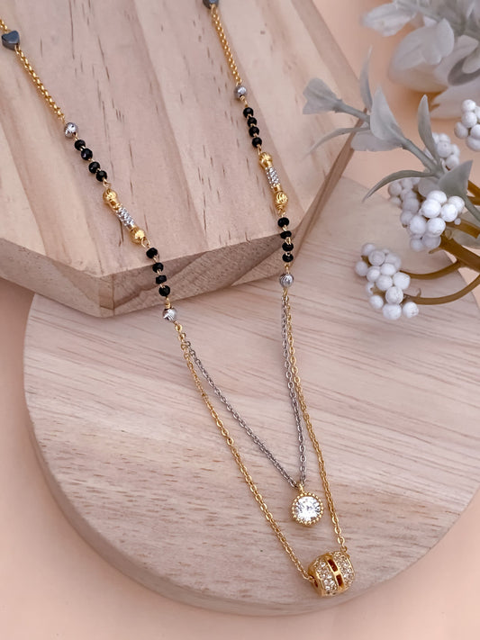 American Diamond Double Step Tutone Fancy Mangalsutra - Mangalsutra - Belleza Jewels