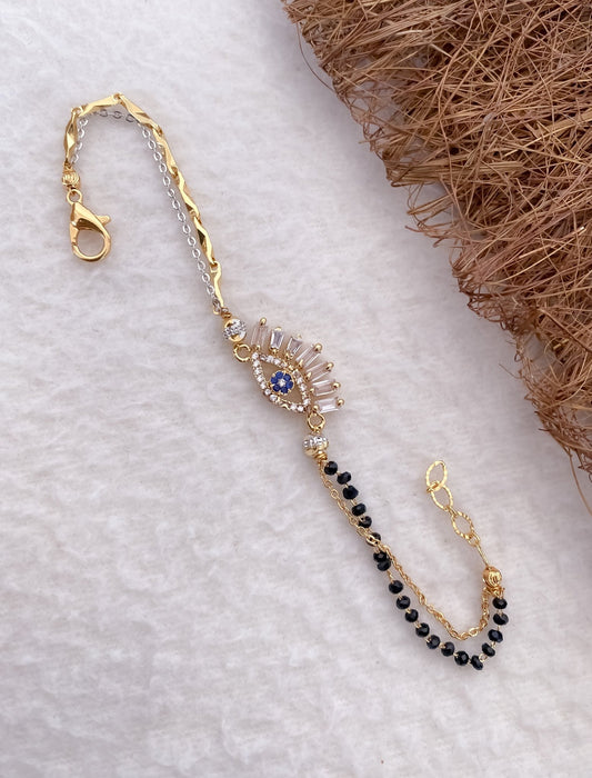 American Diamond Eyes Shape Fancy High Gold Hand Mangalsutra - Hand Mangalsutra - Belleza Jewels