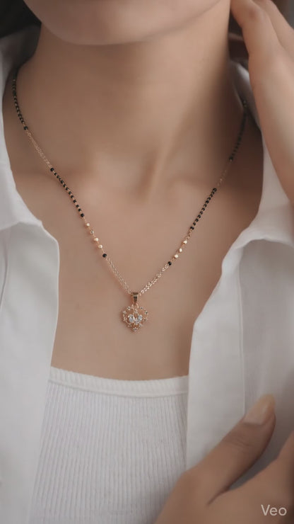 Buy 1 Get 1 Free - Rose Gold Finish Floral Crystal Motif Minimal Mangalsutra