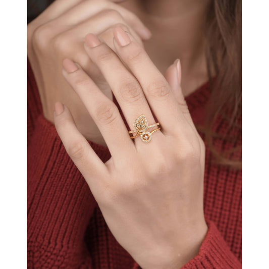 American Diamond high gold leaves &round shape fancy ring . - finger ring - Belleza Jewels