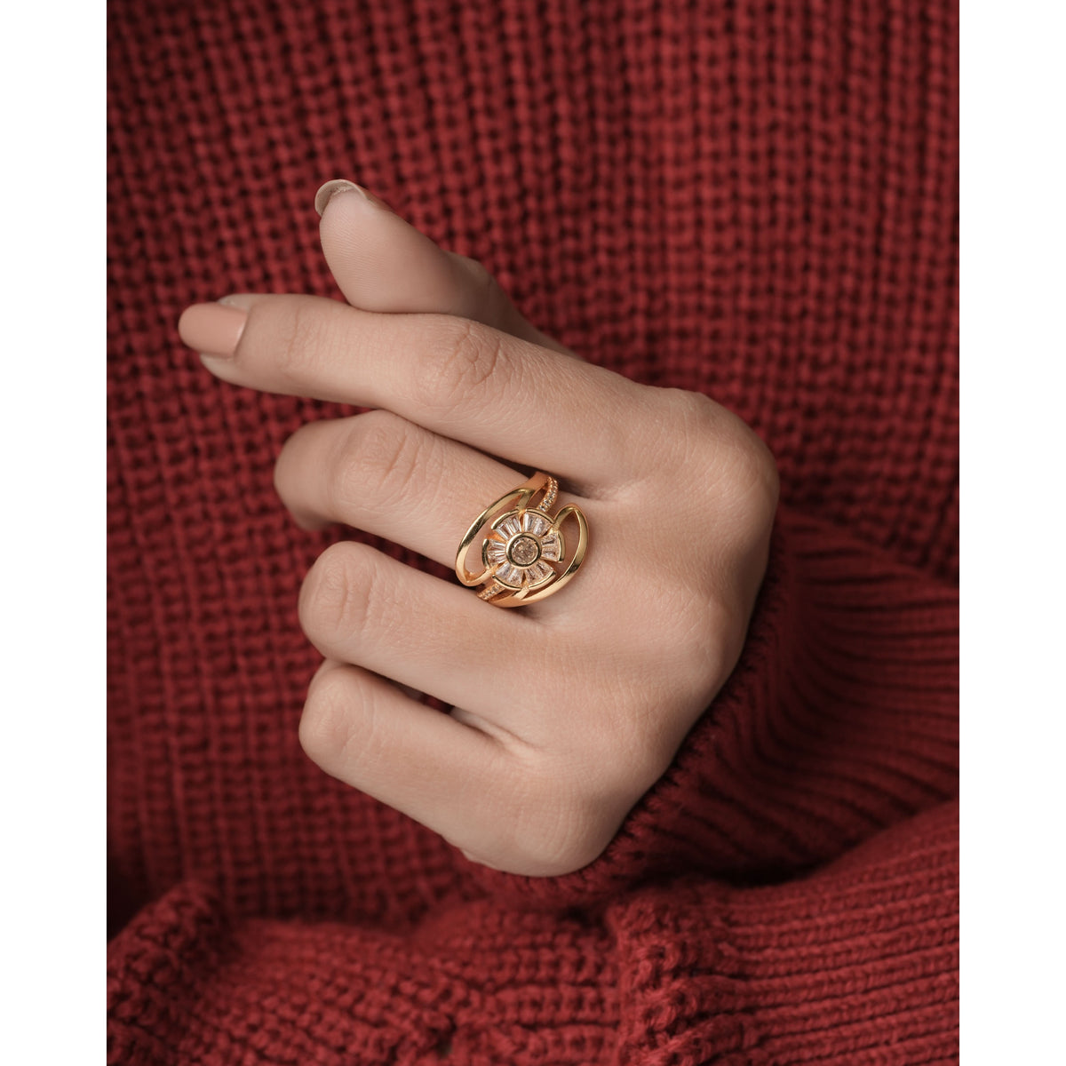 American Diamond high gold flower shap fancy ring . - finger ring - Belleza Jewels
