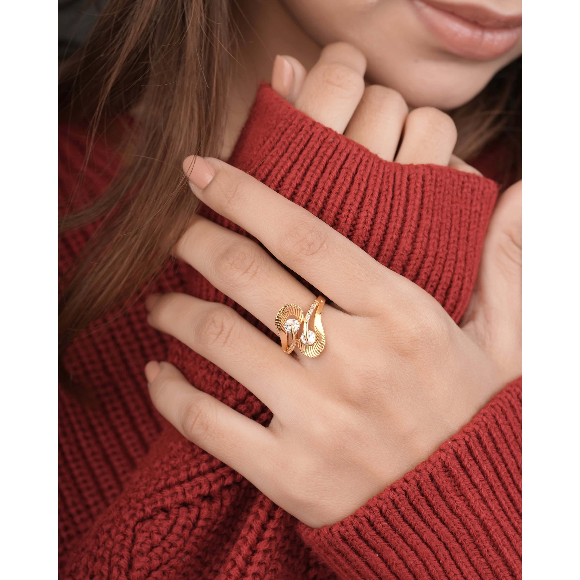 American Diamond High gold fancy delicate ring - finger ring - Belleza Jewels