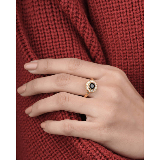 American Diamond High gold round black delicate ring - finger ring - Belleza Jewels
