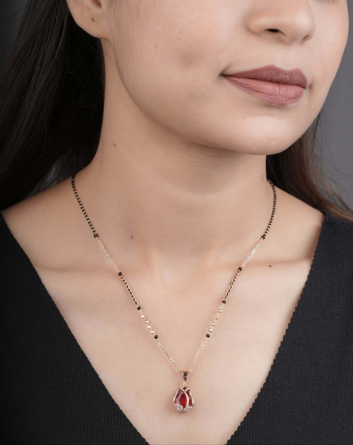 BUY 1 GET 1 FREE American Diamond Rose Gold Plated Delicate Fancy Mangalsutra - Mangalsutra - Belleza Jewels