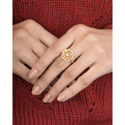 American Diamond High gold Flower shape delicate ring - finger ring - Belleza Jewels