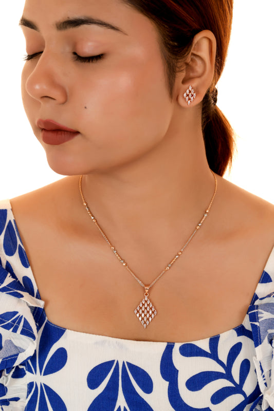 Fancy Rose Gold Diamond Shape Pendant Set