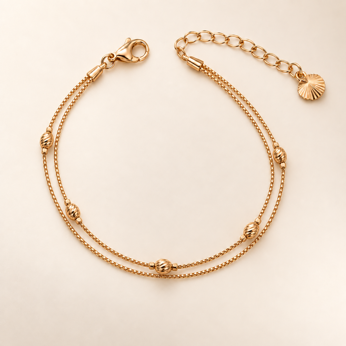 Textured bead double-layer gold-tone bracelet hero view