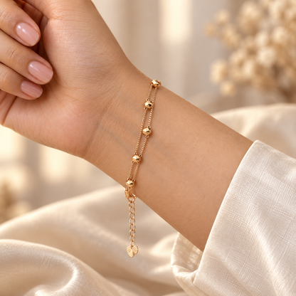 Faceted bead double-layer bracelet on raised wrist