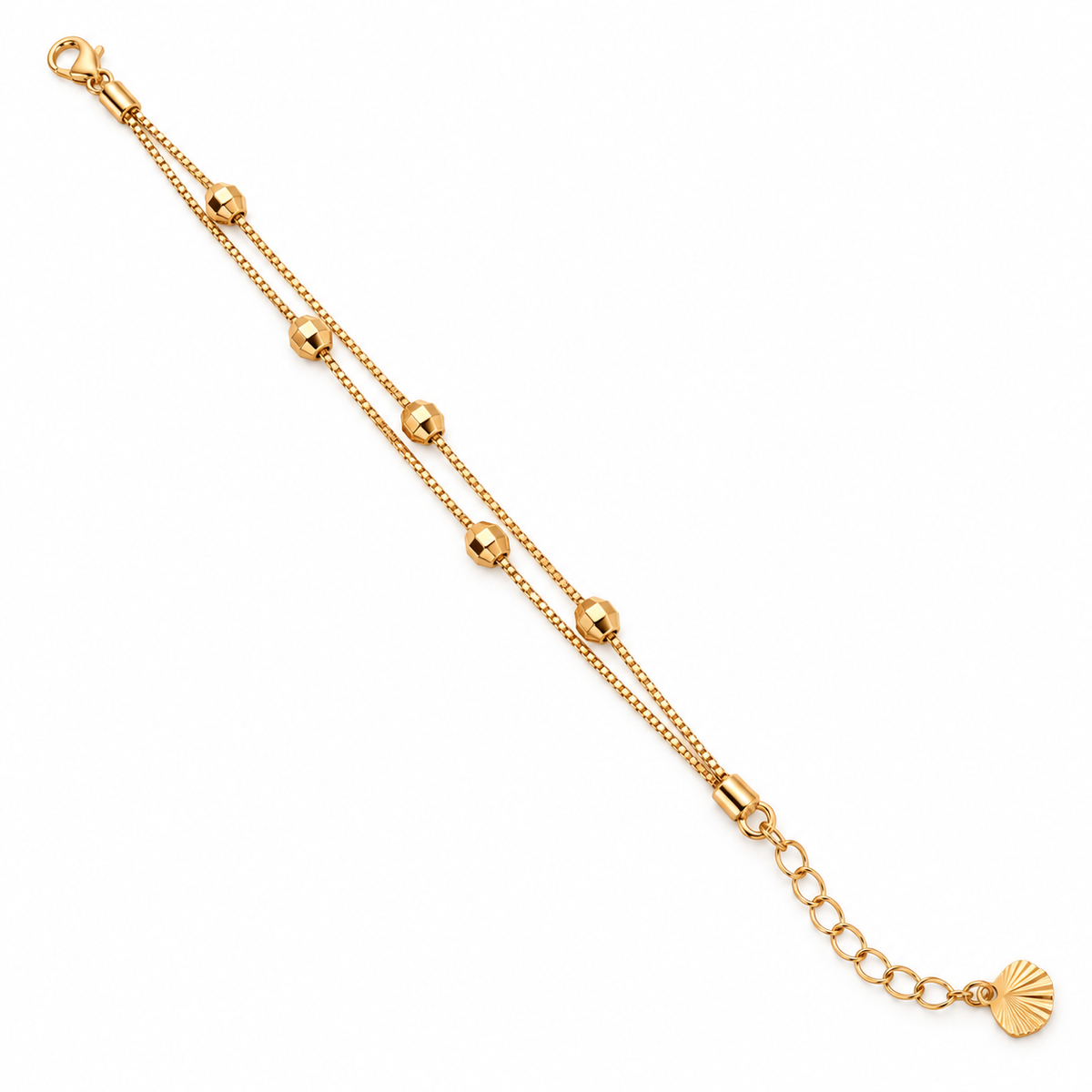 Faceted bead double-layer gold-tone bracelet on white