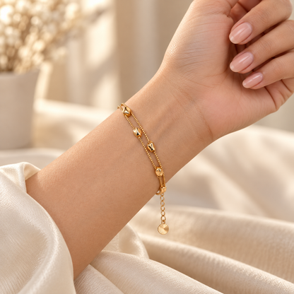 Polished nugget double-layer bracelet worn on wrist