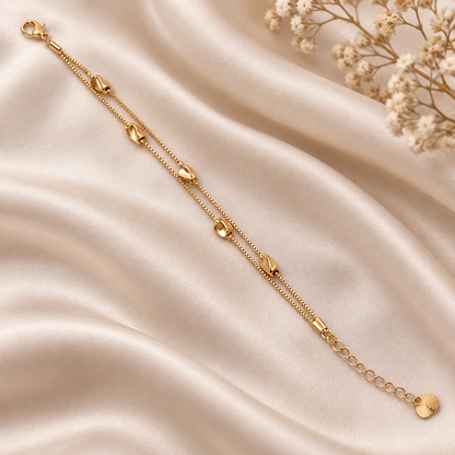 Polished nugget double-layer bracelet on ivory silk