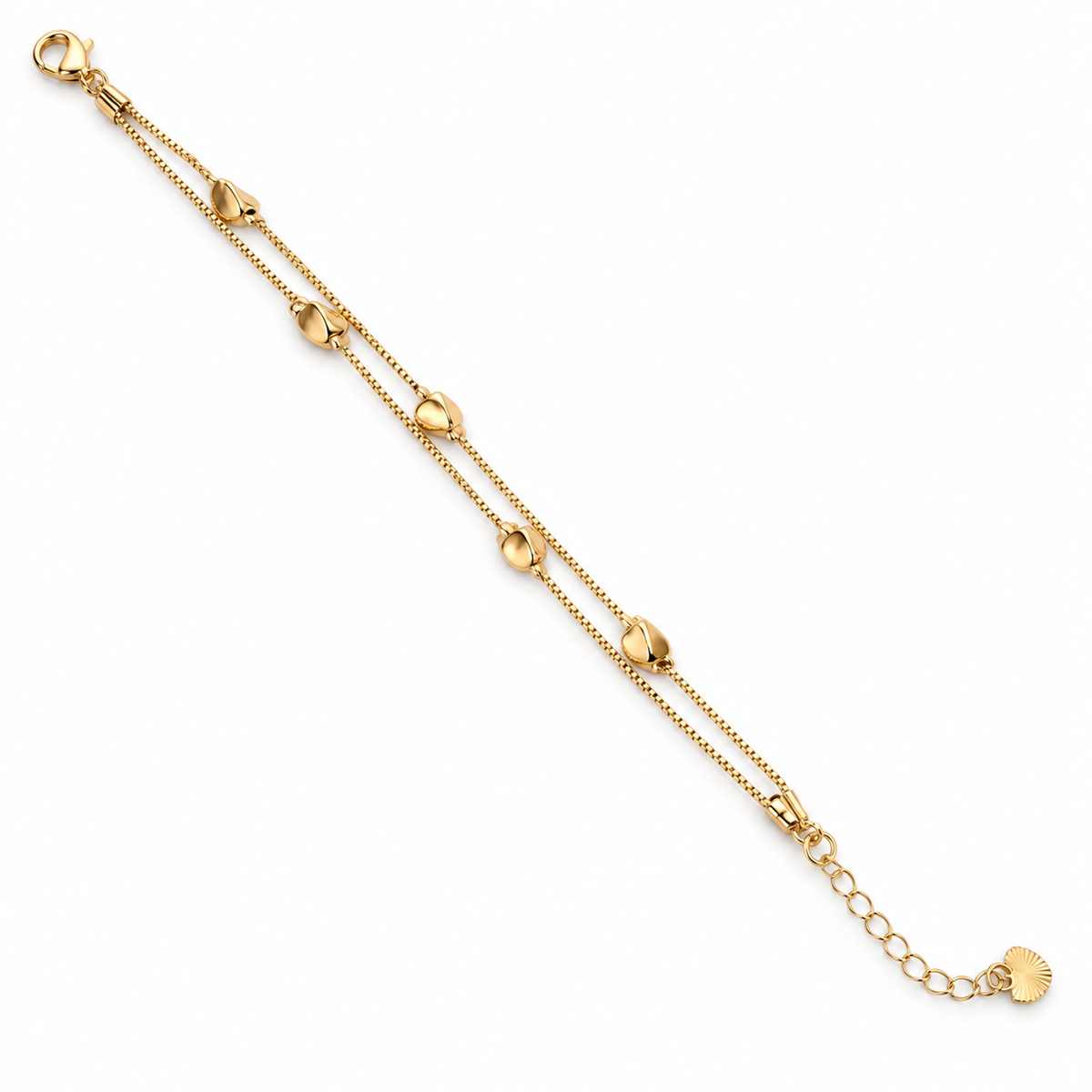 Polished nugget double-layer gold-tone bracelet on white