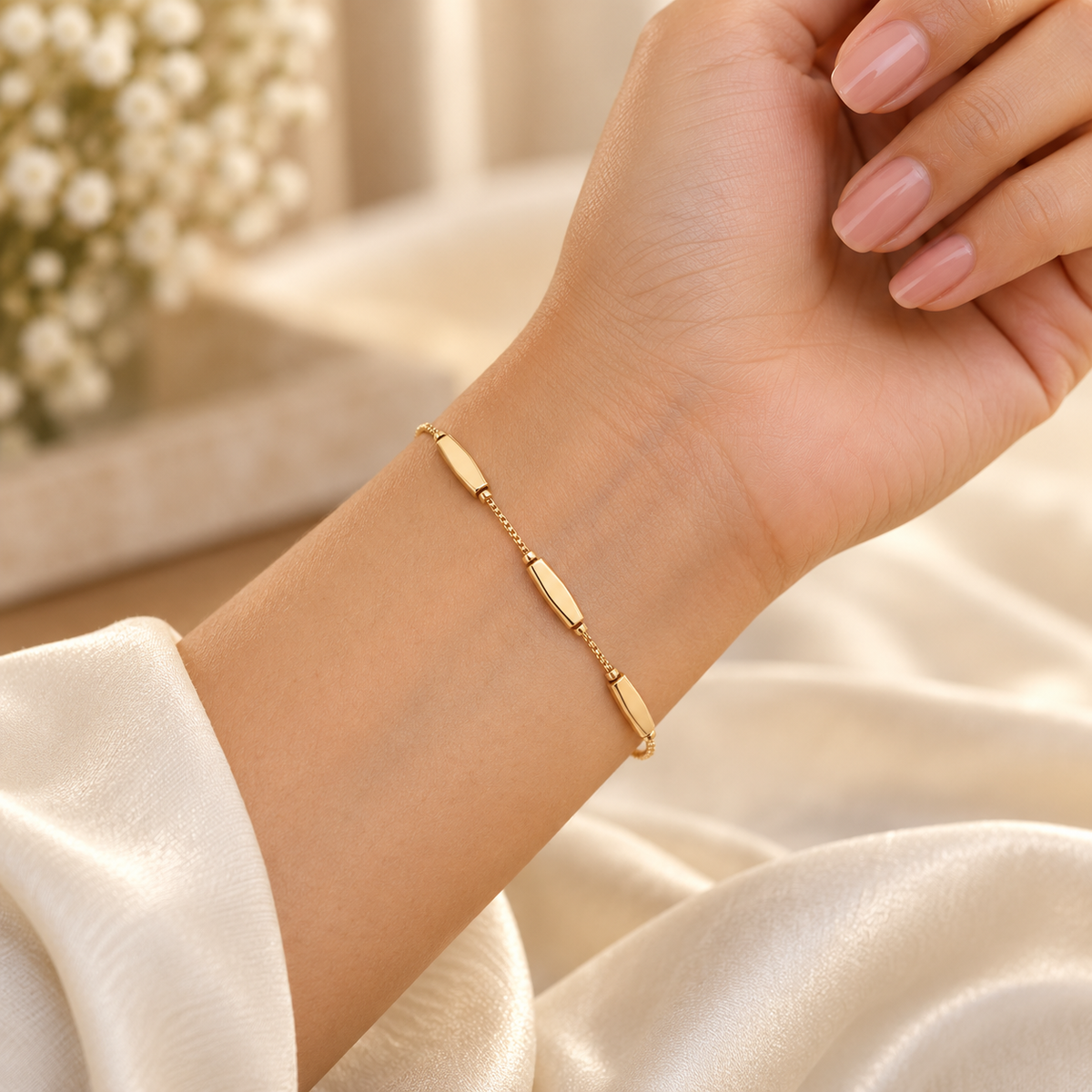 Sleek Bar Accent Gold-Tone Bracelet close wrist view