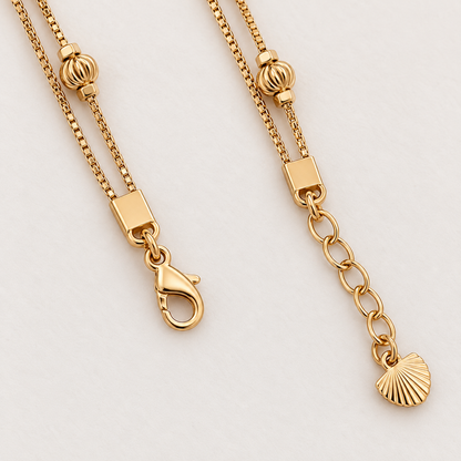 Golden Rosette Double-Chain Bracelet clasp and extender detail