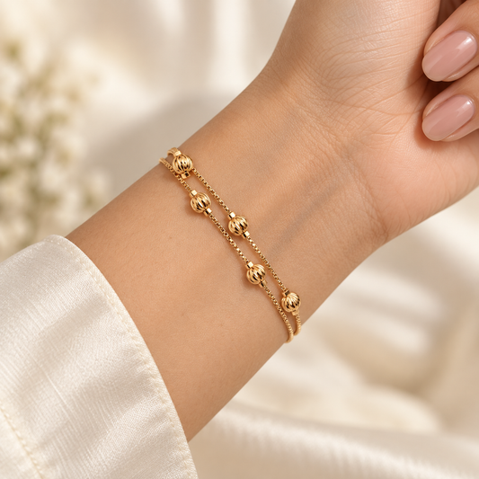 Golden Rosette Double-Chain Bracelet close wrist view