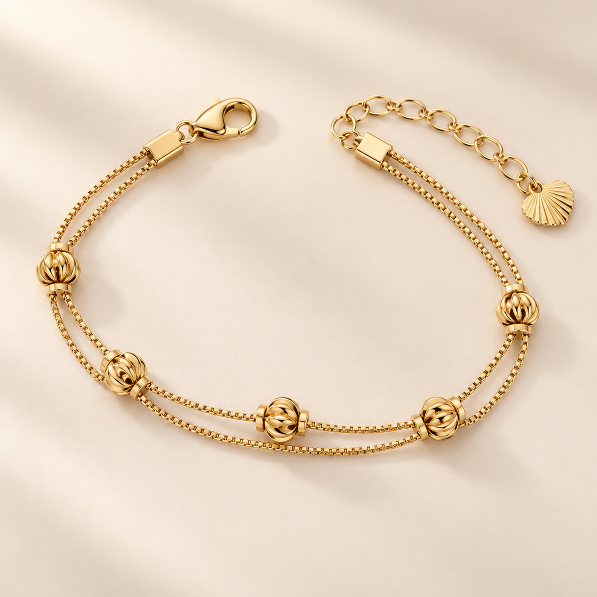 Golden Rosette Double-Chain Bracelet warm ivory hero view